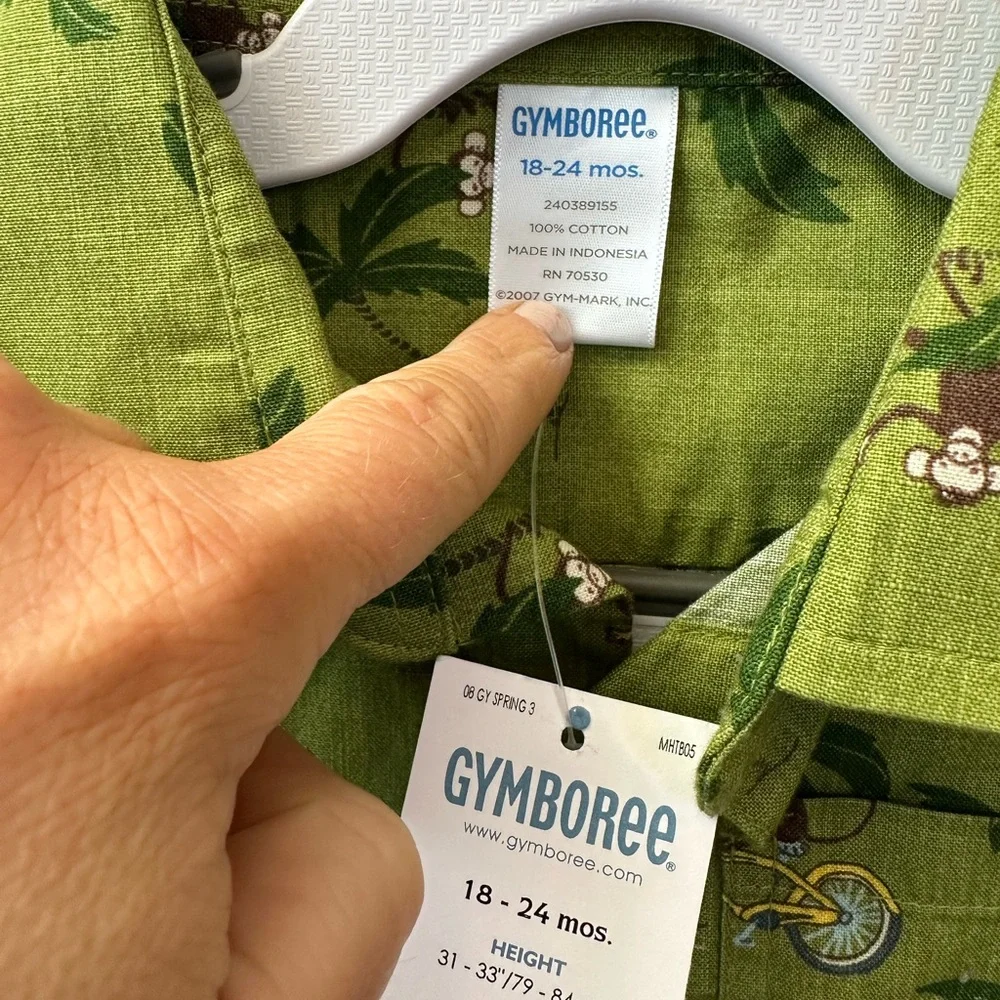Gymboree Boy's Green Monkey Print Button Down NWT (Size 18-24 Months)